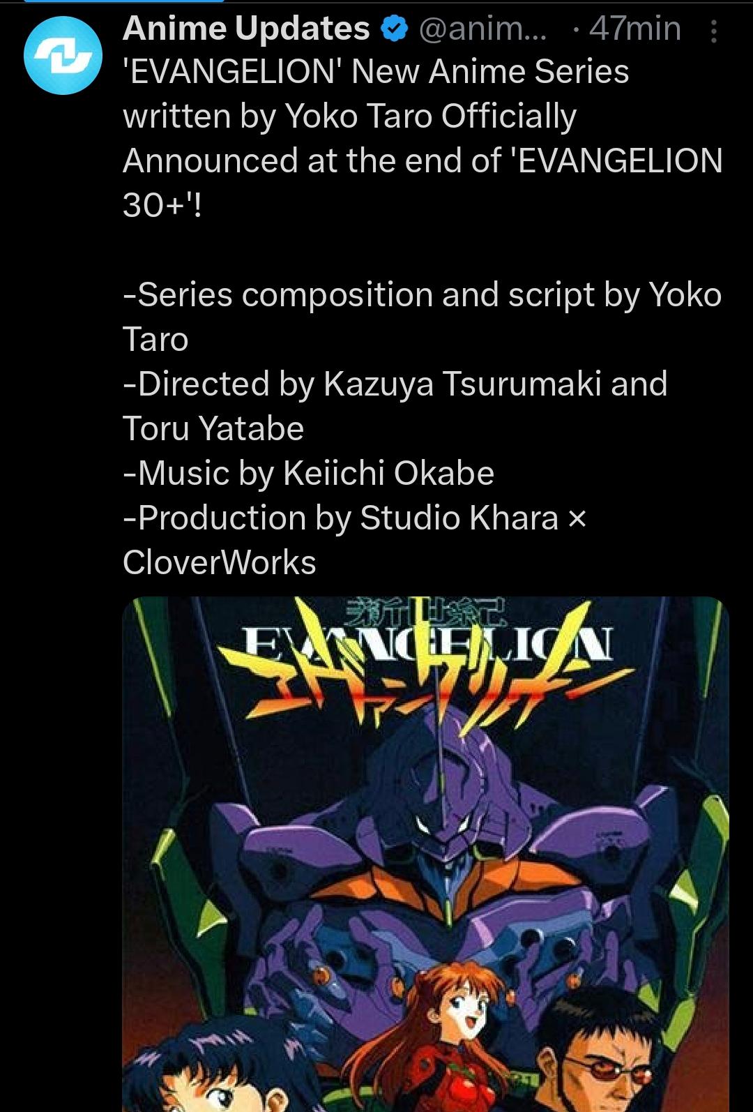 New Evangelion Anime Announced: Khara, Cloverworks, and Yoko Taro